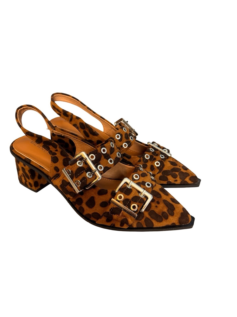 Berness Mary Jane Leopard Print Slingback Block Heel Pumps size 10 double buckle